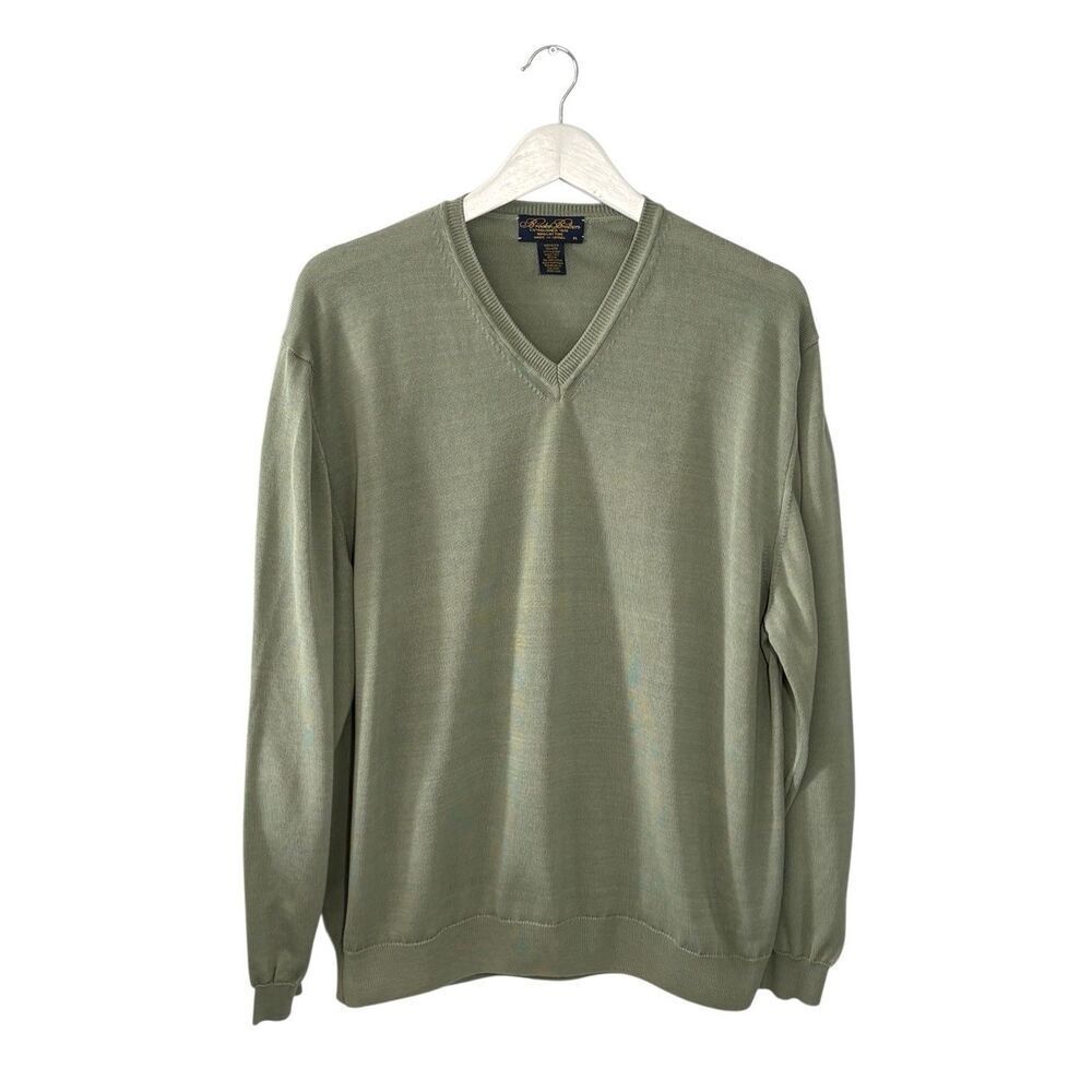 Brooks Brothers 100% cotton v-neck sweater in light olive - XL